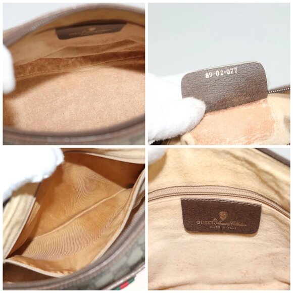 GUCCI GG Supreme Web Sherry Line Bag PVC Beige Gold - Picture 14 of 15